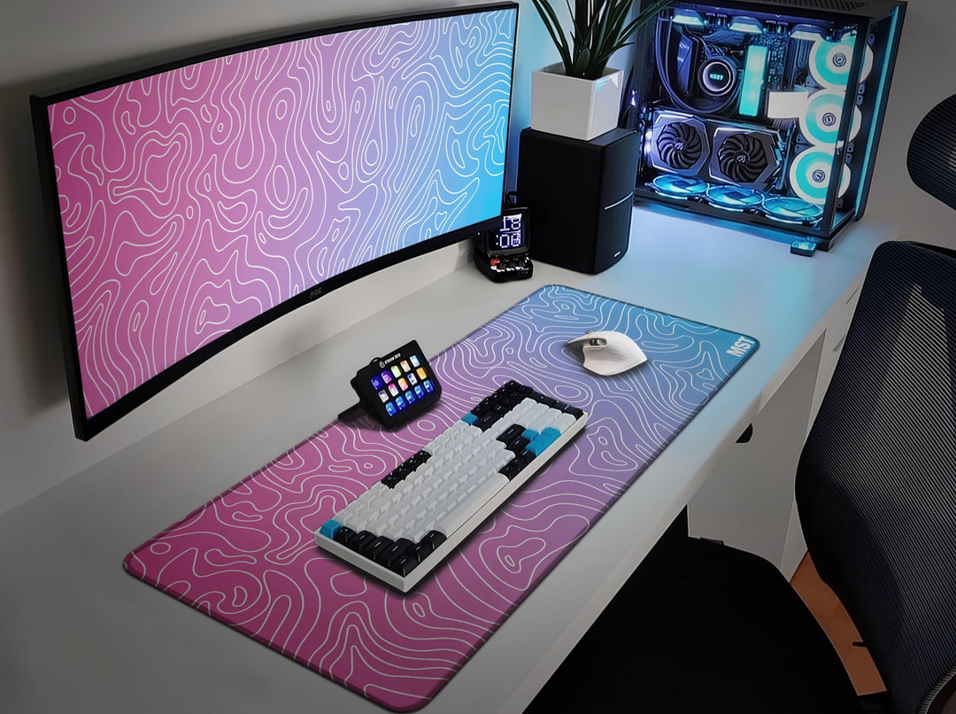 topo mousepad candy color design gaming setup pink and blue and white mousepad for gaming mistlabs brand